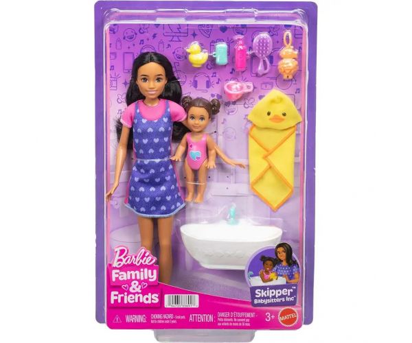 Barbie baba szívecskés ruhában bébiszitter játékszett - Mattel