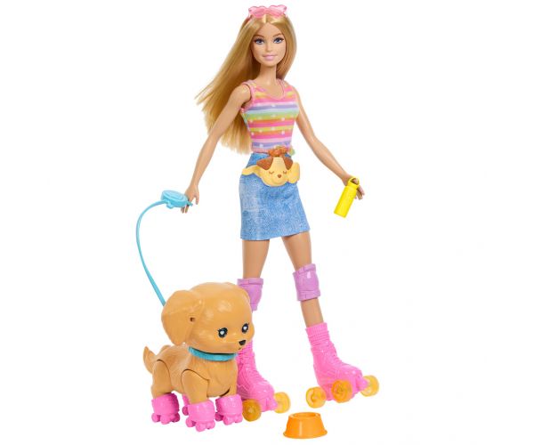Barbie set za šetanje psa i rolanje - plavokosa lutka - Mattel