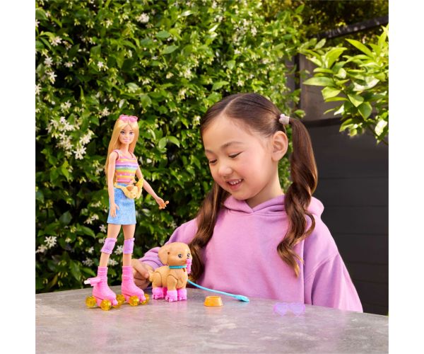 Barbie set za šetanje psa i rolanje - plavokosa lutka - Mattel