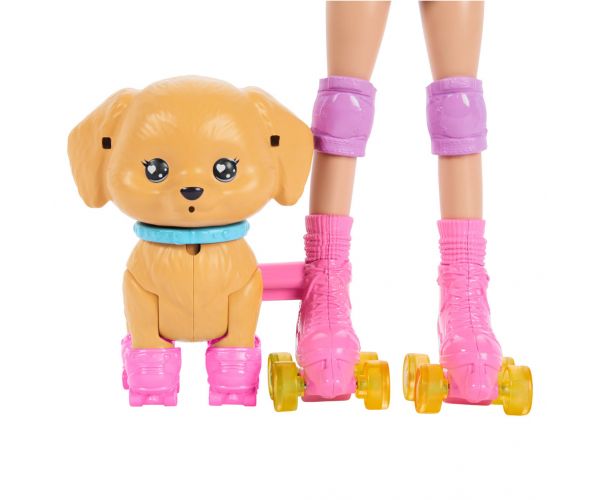 Barbie set za šetanje psa i rolanje - plavokosa lutka - Mattel