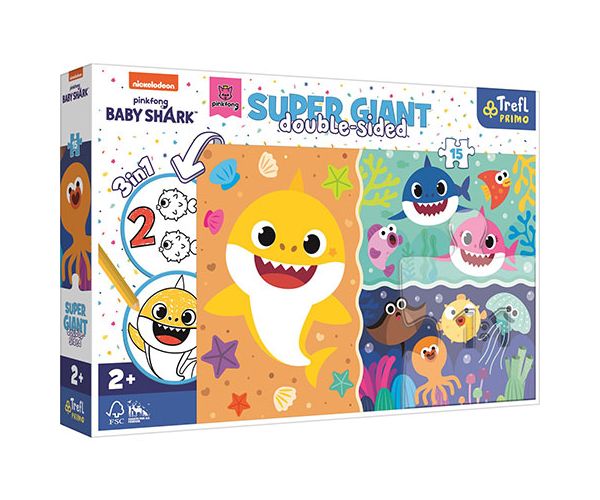 Baby Shark Super Giant dvostrana slagalica 3 u 1 15 kom - Trefl