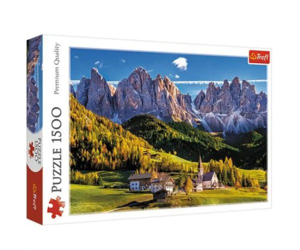 Dolina Val di Funes, Dolomiti - Italija 1500 dijelova puzzle -Trefl