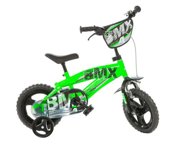 BMX 12” gyerek bicikli oldalkerekekkel zöld-fekete színben – Dino Bikes kerékpár