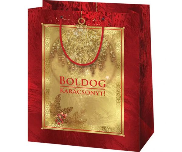 Boldog Karácsonyt feliratos normál méretű exkluzív ajándéktáska 11x6x15cm