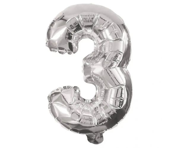 Számos fólia lufi ezüst színben – 3-as szám 86cm