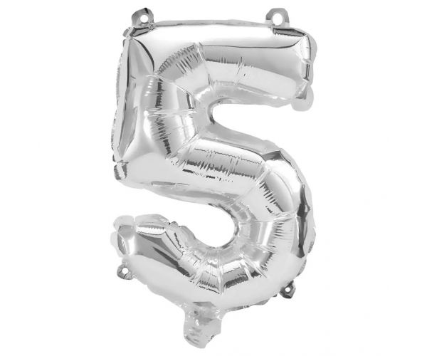 Számos fólia lufi ezüst színben – 5-ös szám 32cm