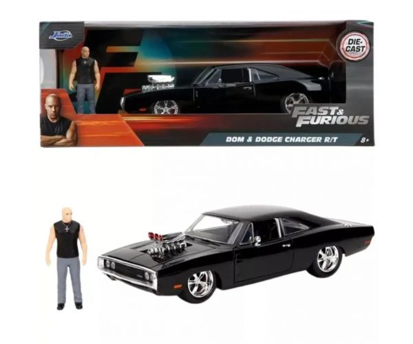 Halálos iramban: 1970 Dodge Charger fém autómodell Dom figurával 1/24 - Simba Toys