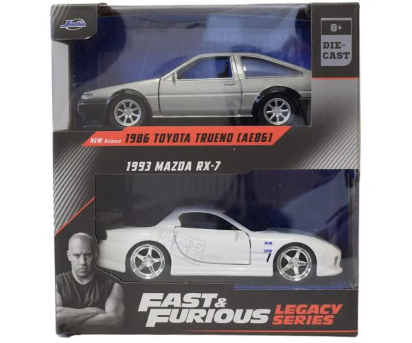 Halálos iramban: 1986 Toyota Trueno AE86 és 1993 Mazda RX-7 autómodell csomag 1/32 - Jada Toys