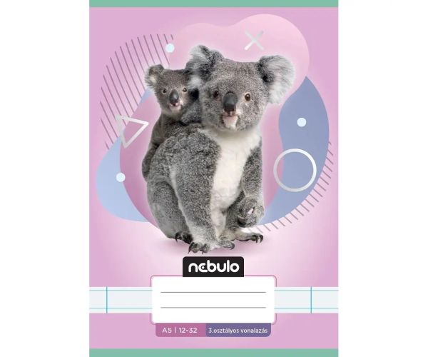 Nebulo: Uvezena bilježnica za 3. razred, A5, 12-32, s linijama, s motivom životinja - Koala