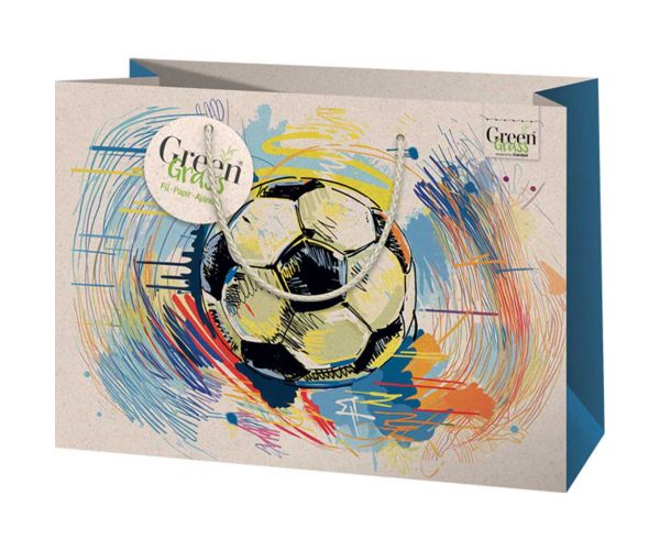 Zelena trava nogometna lopta uzorak premium velika torba za poklone 26x13x33cm