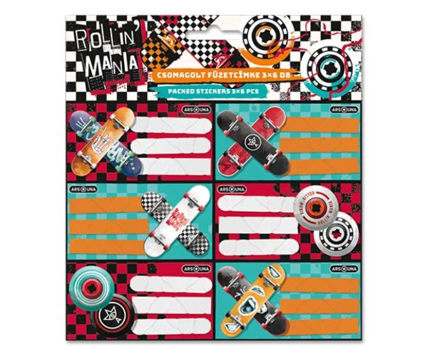 Ars Una: Rollin Mania skateboard uzorak naljepnice za bilježnice 3x6 kom