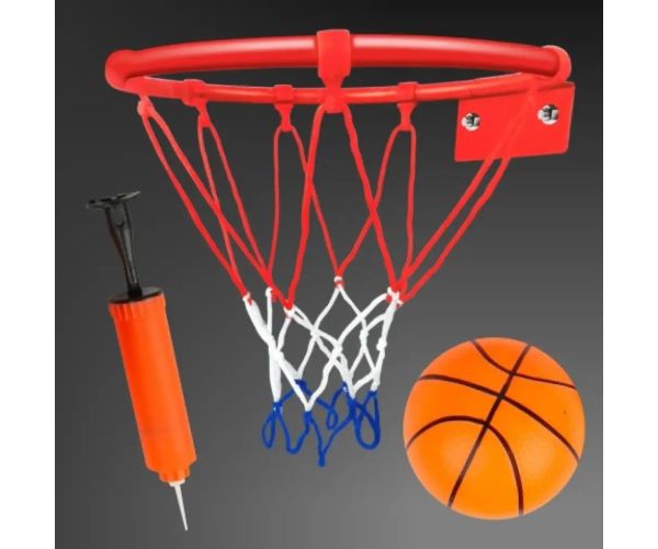 Set metalnih košarkaških prstenova s ​​mrežom u boji, loptom i pumpom, 24 cm