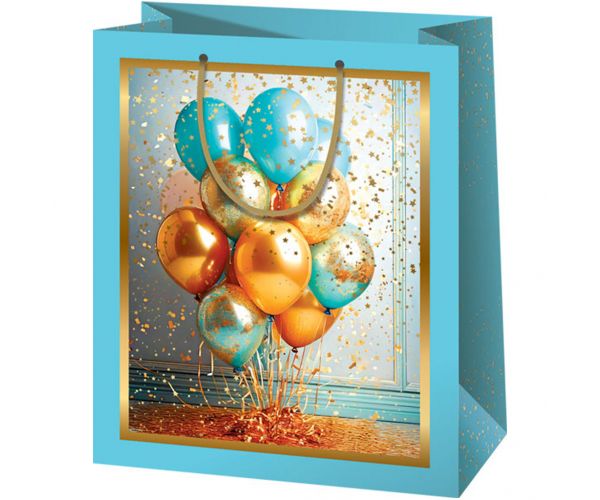 Cardex: Ekskluzivna srednja poklon vrećica plave i zlatne boje s balonima, 18x10x23 cm