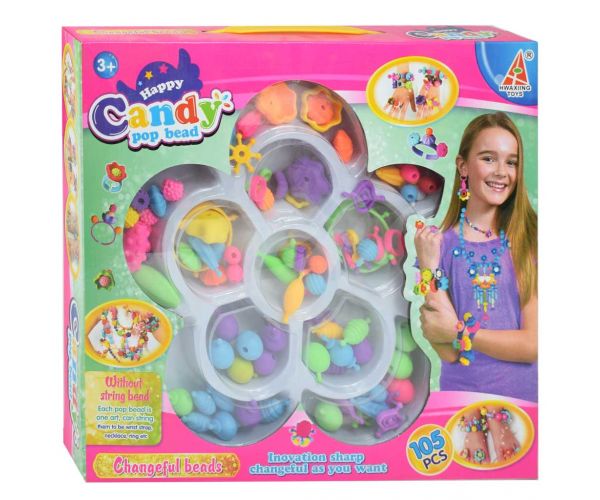 Candy PopBead: Set perli za izradu nakita od 105 komada s perlama u boji, prstenjem i dodacima
