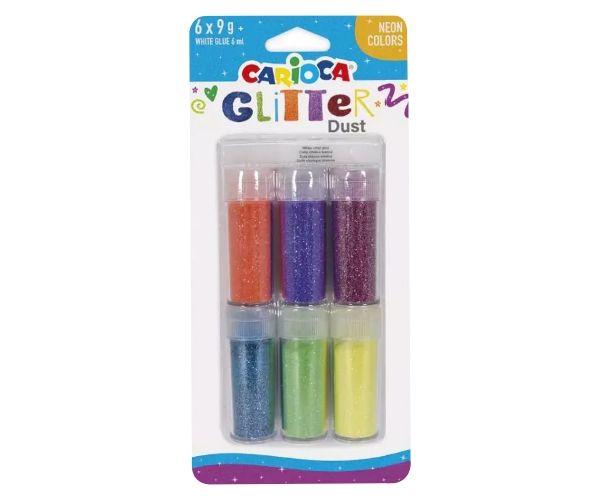 Carioca: Glitter Dust 6kom Glitter puder set u tegli - Neonske boje