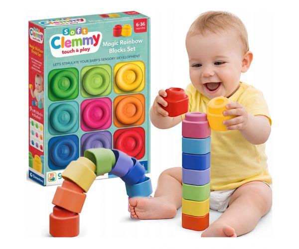 Clemmy: Mekani set kockica u bojama duge, 9-dijelni - Clementoni