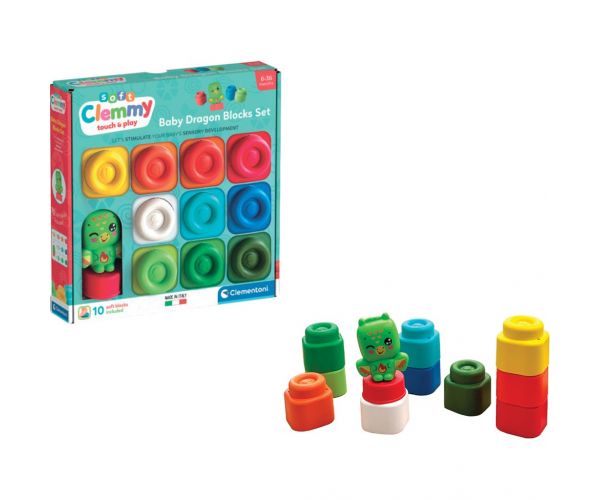 Clemmy: Színes puha építőkocka sárkány figurával 10db-os szett - Clementoni