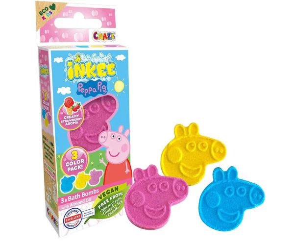 Craze Inkee: Vegán fürdő bomba forma - Peppa Malac eper aromával 3db-os