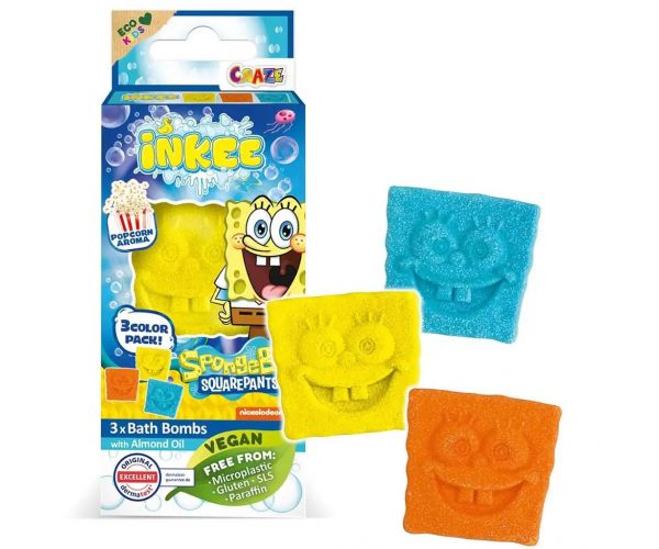 Craze Inkee: Vegán fürdő bomba forma - Spongya Bob popcorn aromával 3db-os