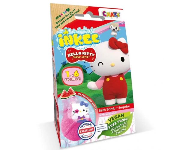 Craze Inkee: Vegán fürdőgolyó csomag gyűjthető Hello Kitty figurával - Dinnye aromával