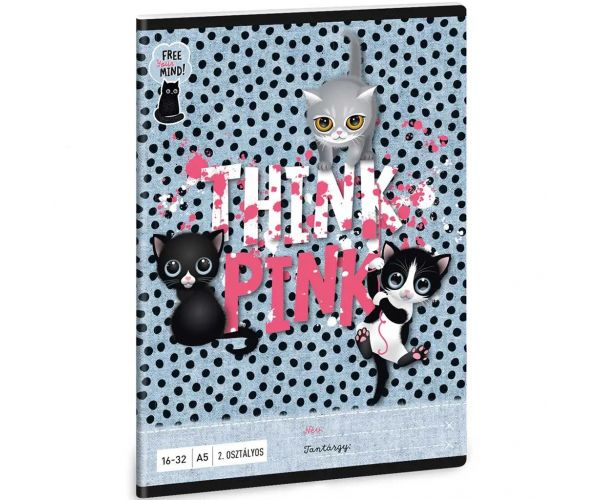 Ars Una: Think Pink slatk mačka bilježnica s crtama za 2. razred 32 stranice A/5