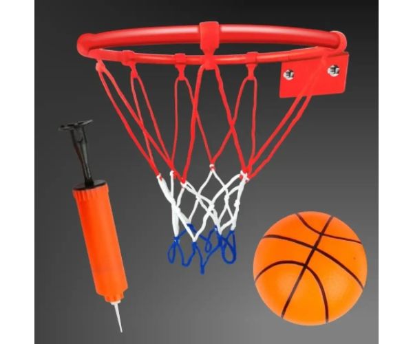 Set metalnih košarkaških prstenova s ​​mrežom u boji, loptom i pumpom, 22 cm