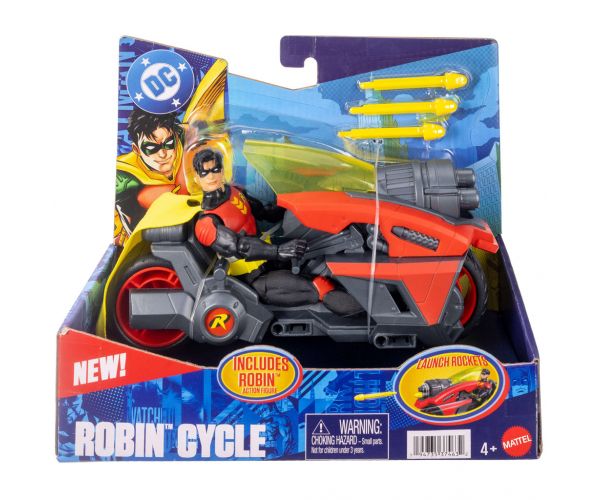 DC Robin akciófigura motorral és kilövő rakétákkal – Mattel