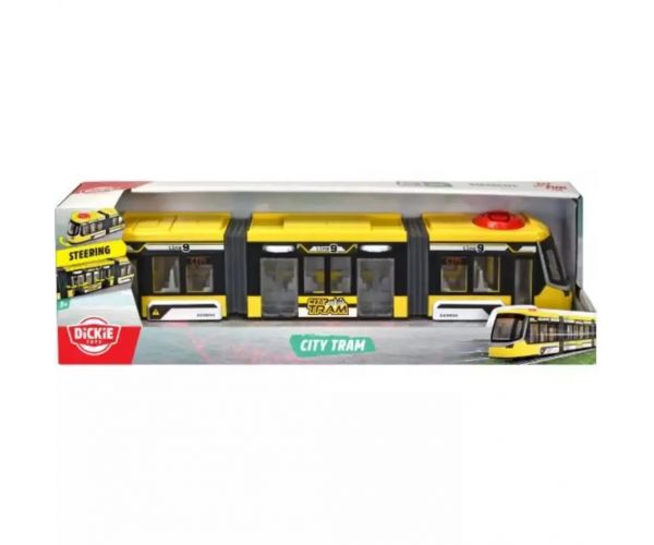 Dickie Toys: Siemens Combino sárga városi villamos kormányzással és nyitható ajtókkal - Simba Toys