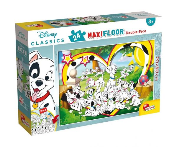 Disney 101 kiskutya 2 az 1-ben maxi 24db-os puzzle és színező 70x50cm - Lisciani