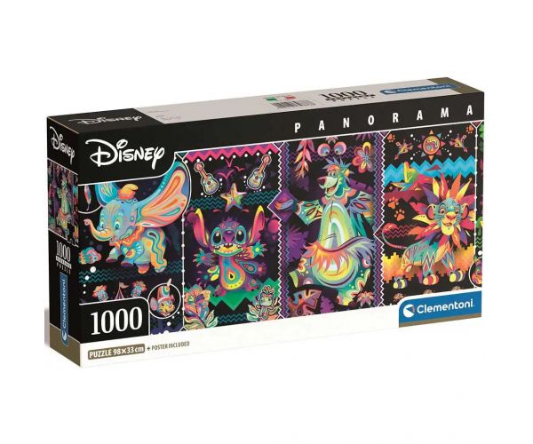 Disney: Neon karakterek 1000db-os panoráma puzzle 98x33cm - Clementoni