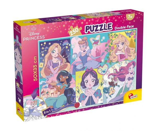Disney Hercegnők – Mangás varázslat 2 az 1-ben 250db-os puzzle és színező 50x35cm - Lisciani