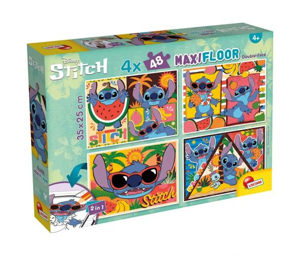 Disney Stitch 2 az 1-ben maxi 4x48db-os puzzle és színező 35x25cm - Lisciani