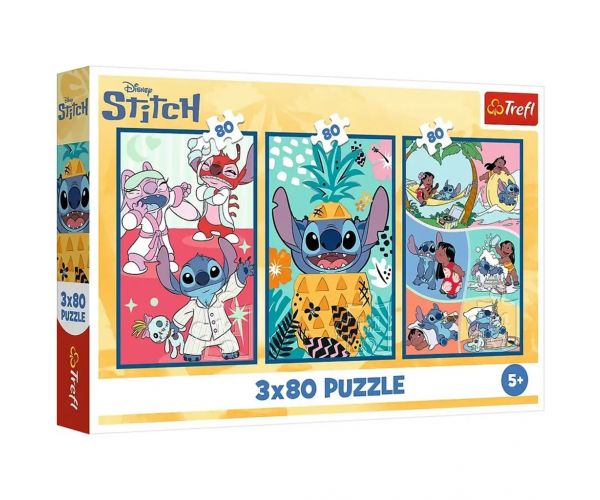 Disney: Stitch világa 3x80db-os puzzle - Trefl