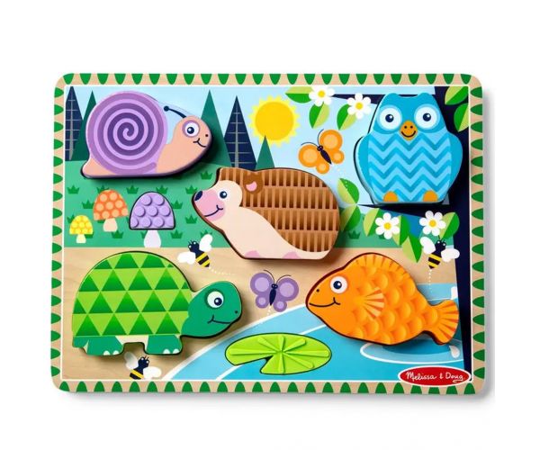 Touch & Feel Erdei állatok fa tapintós kirakó - Melissa & Doug