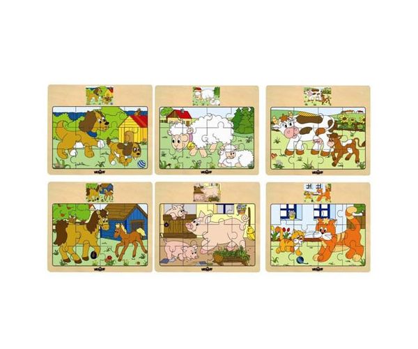 Domaće životinje drveni puzzla - 6 vrsta