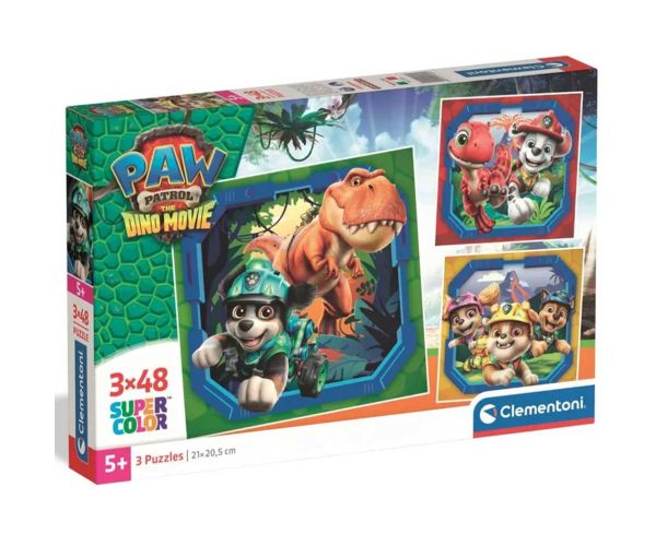 Paw Patrol: Film o dinosaurima 3x48 komada Supercolor puzzle - Clementoni