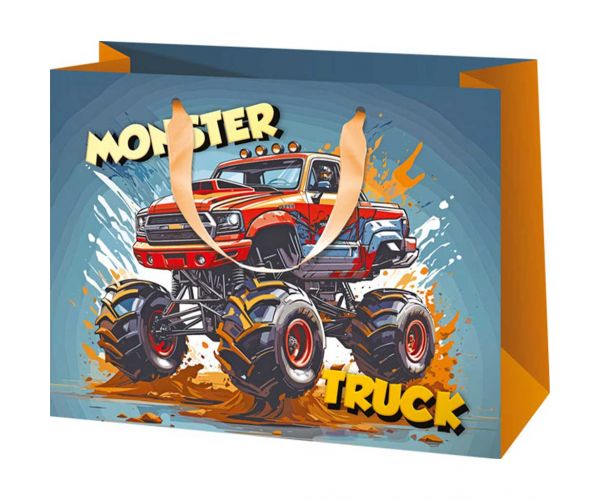 Monster Truck mintás exkluzív nagy ajándéktáska 26x13x33cm