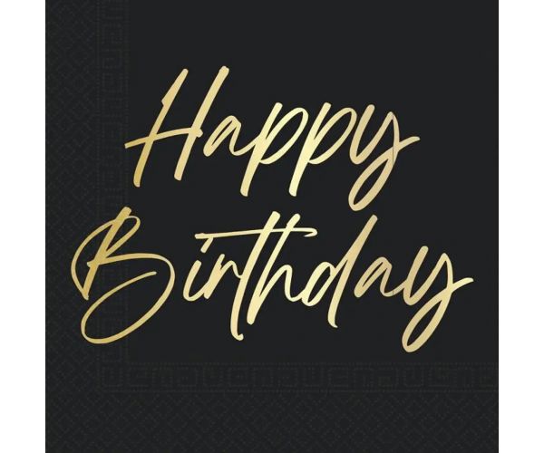 Elegáns szülinapi "Happy Birthday" feliratú papírszalvéta – 2 rétegű, 33x33 cm, 20 db