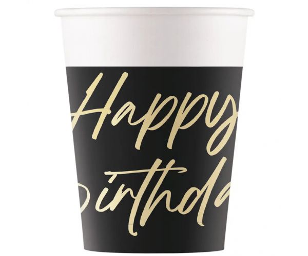 Elegáns szülinapi „Happy Birthday” feliratú papírpohár 8db-os szett 200ml