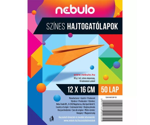 Nebulo: Šareni papir za savijanje, 50 listova, 12x16 cm, 80g