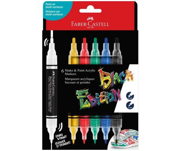 Faber-Castell: Black Edition Shake & Paint 2 végű 3mm-es és 1mm-es 6db-os színes marker szett