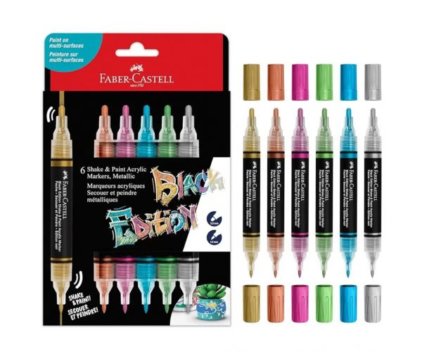 Faber-Castell: Black Edition Shake & Paint 2 végű 3mm-es és 1mm-es 6db-os színes metál marker szett