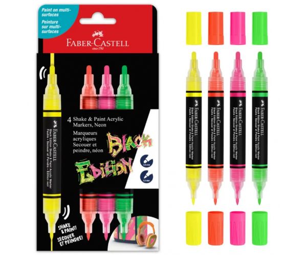 Faber-Castell: Black Edition Shake & Paint 2 végű 3mm-es és 1mm-es 4db-os színes marker szett