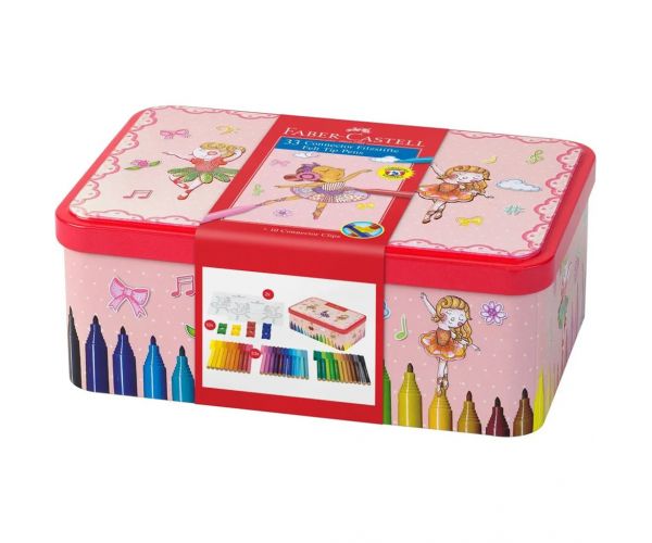 Faber Castell: Connector set flomastera, 33 komada, u metalnoj kutiji s balerina uzorkom