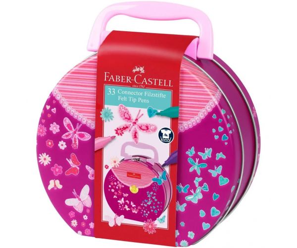 Faber Castell: Connector set flomastera od 33 komada u metalnoj ručnoj torbici s leptirima