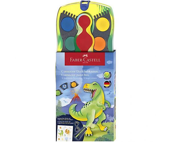 Faber-Castell: Connector set od 12 vodenih boja s povezivim paletama, s uzorkom dinosaura