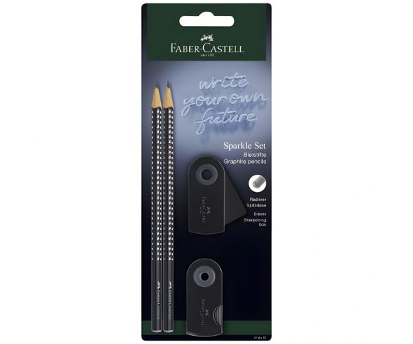 Faber-Castell: GRIP Sparkle set od 4 crne grafitne olovke s gumicom i šiljilom