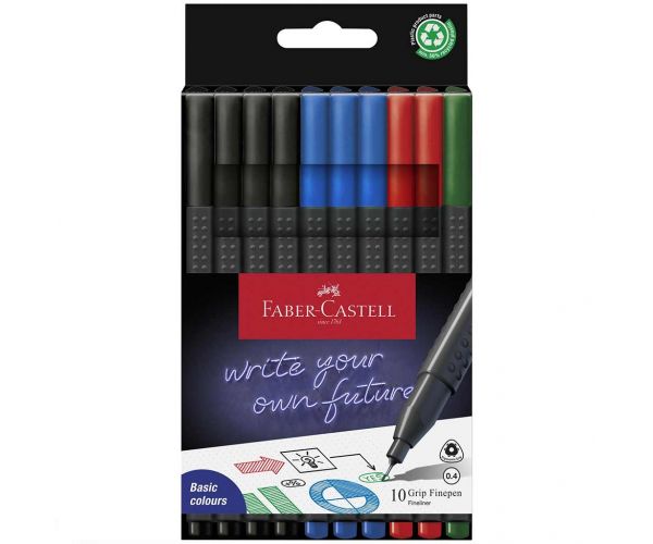 Faber-Castell: GRIP flomaster s vrhom od 0,4mm u 4 različite boje, set od 10 komada