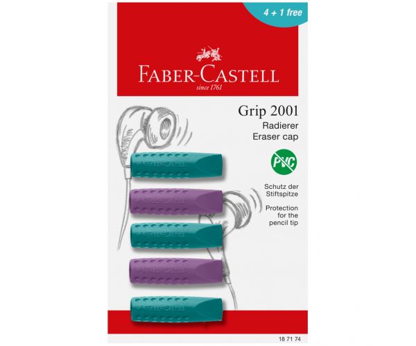 Faber-Castell: GRIP set od 5 gumica za brisanje s poklopcem u ljubičastoj i plavoj boji