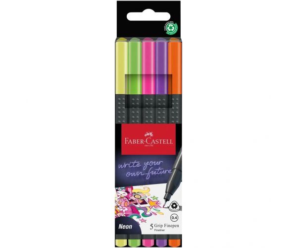 Faber-Castell: Grip neon 0,4 mm set tankih flomastera, 5 komada